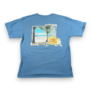Vintage Speedo Shirt Adult LARGE Blue Beach Hammock Tropical Palm Flower Y2K